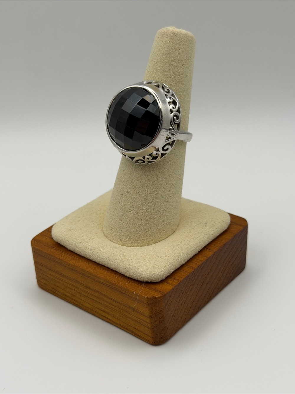 VTG 925 Sterling Silver Faceted Black Onyx Statement Ring Filigree Size 6.75